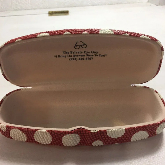 Hard Shell Eyeglass Case Polka Dot Textured Design Red/White W/Cleaning Cloth - Picture 4 of 7
